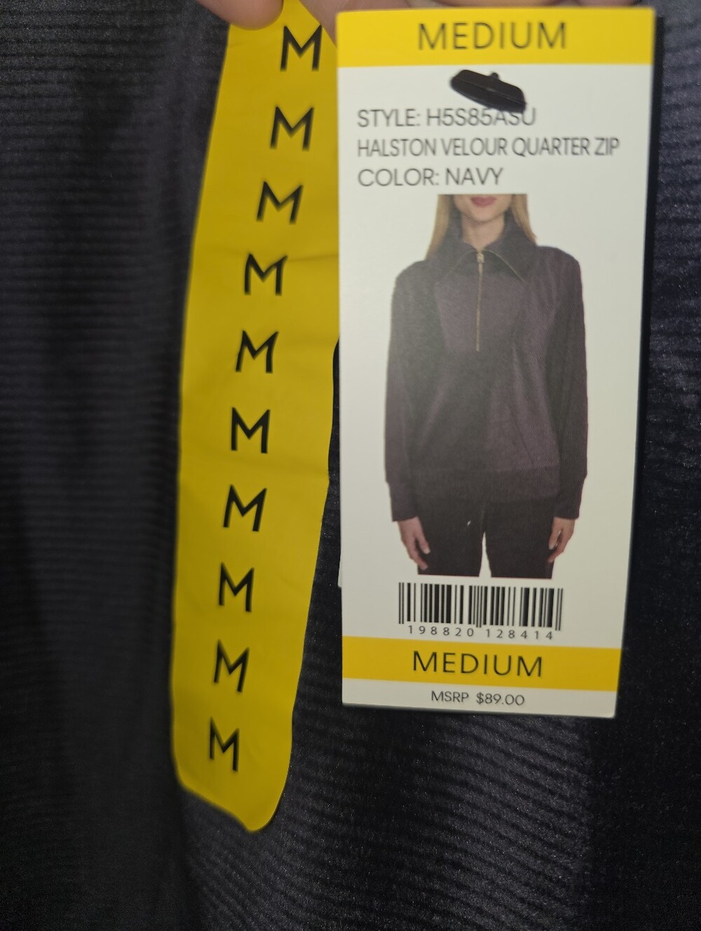 Halston Blue Quarter Zip VELOUR Pullover - Picture 3 of 3